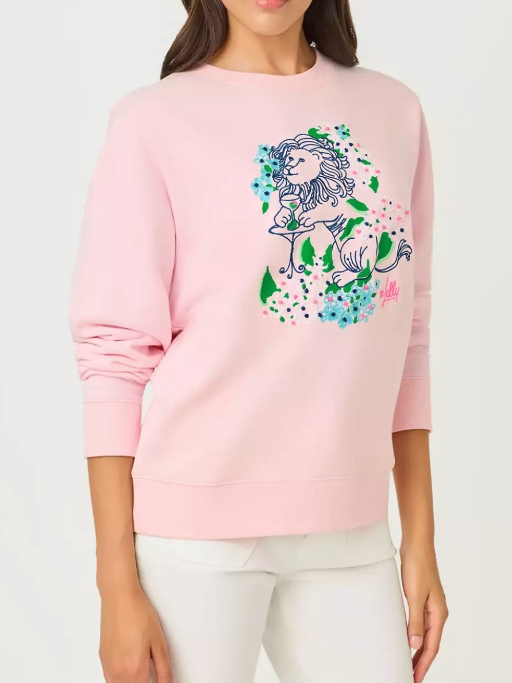 NWT Lilly Pulitzer Ballad Cotton Sweatshirt Lydia Lion Embellishment, xL